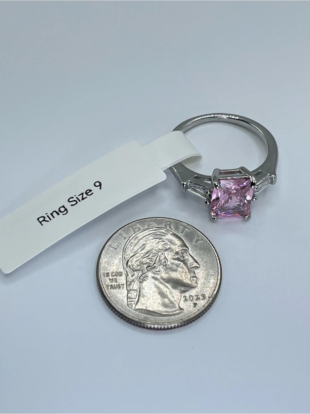 Swarovski Crystals Elements Pink Crystal Solitaire Glam Cocktail Ring Sz 9